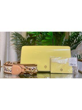 NEW!! Tory Burch Yellow Emerson with Floral Guitar Strap & Matching Wallet
